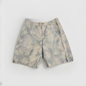 Chaps Flat Front Linen Light Blue Tropical Resort Shorts Sz 32